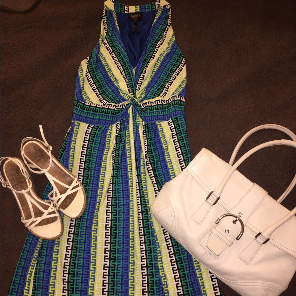 Yellow, blue with black patterned Laundry by Shelli Segal dress - Size 8 (EUC)